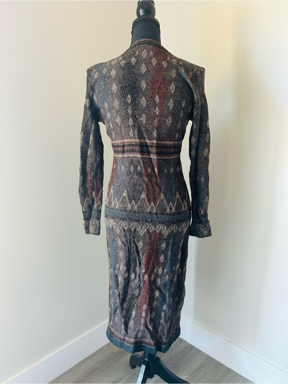 Peruvian Connection Alpaca Brown Patterned Long Button-Front Dress - Picture 3 of 7